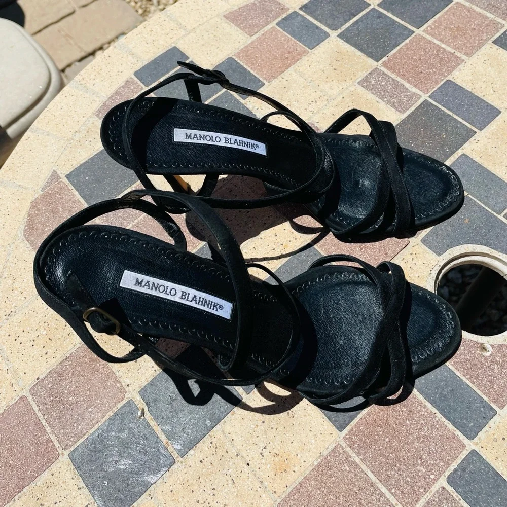 Manolo Blahnik Black Strappy Stiletto Sandals - Picture 14 of 16